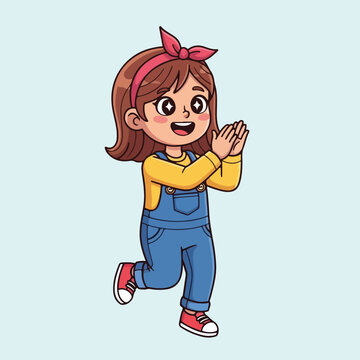 Cartoon girl with brown hair and pink headband in running motion