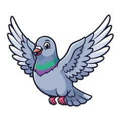 Fototapeta premium Cartoon pigeon with colorful neck feathers and outstretched wings