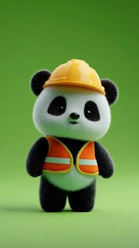Cute 3D Construction Worker Character Warning Pointing Gesture Green Screen Loop