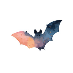 Watercolor Bat Silhouette with Galaxy Sunset Colors.
