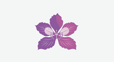 Purple orchid flower with five petals centered in light background