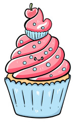 Cupcake cute,food dessert, sweet, cream ,illustration
