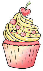 Cupcake cute,food dessert, sweet, cream ,illustration