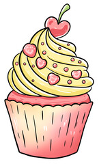 Cupcake cute,food dessert, sweet, cream ,illustration