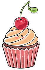 Cupcake cute,food dessert, sweet, cream ,illustration