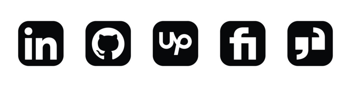linkedin github upwork fiverr freelance platform black social app icons square rounded vector set