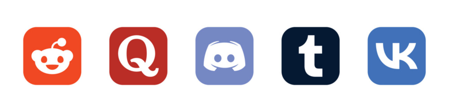 reddit quora discord tumblr vk colorful social media app icon square vector set