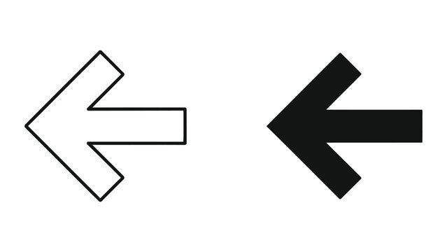 Leftward Arrow Icon - Outline and Solid Black Vector