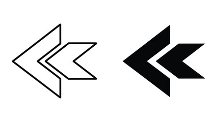 Double Left Arrow Icon, Rewind Symbol, Outline and Solid Vector Graphics