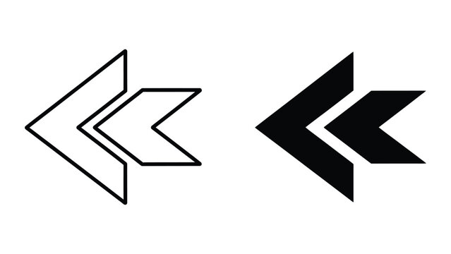 Double Left Arrow Icon, Rewind Symbol, Outline and Solid Vector Graphics
