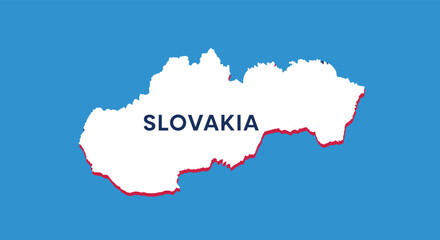 Obraz premium Silhouette map of Slovakia in white with a subtle red shadow stands out against a bright blue background for national representation.