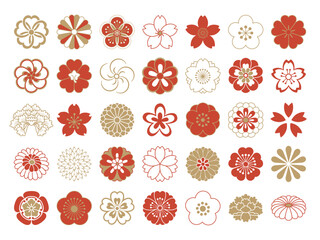 日本の伝統的な花のアイコンセット