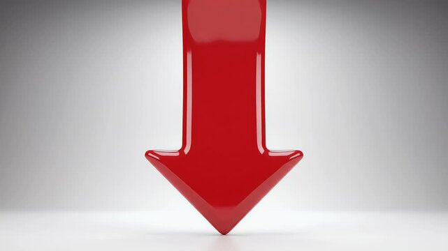 A bold, red, glossy arrow points directly downwards against a gradient background