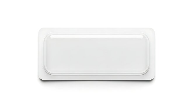 Long rectangular empty blister package on white background, clear plastic bubble.