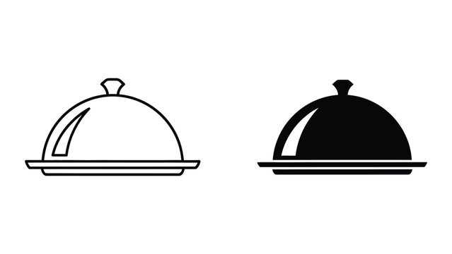 Restaurant Food Serving Cloche Icon Set: Outline and Solid Black Styles