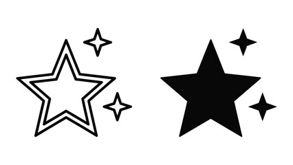 Shining Stars and Sparkle Icon Set in Line and Solid Style