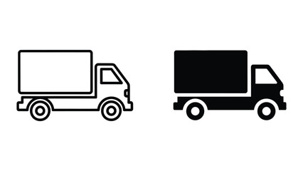 Fototapeta premium Commercial Delivery Truck Icon Set in Line and Silhouette Styles