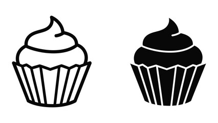 Cupcake Icons - Outline and Solid Black Variations for Desserts