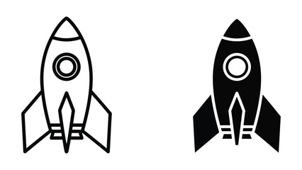 Rocket Ship Launch Icon Set in Outline and Glyph Styles