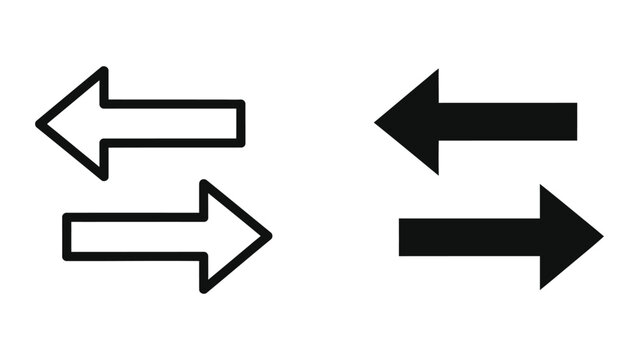 Bidirectional Arrow Icons - Outline and Solid Black Pairs