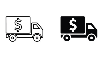 Fototapeta premium Money Delivery Truck Icon Set Representing Cash Logistics and Finance