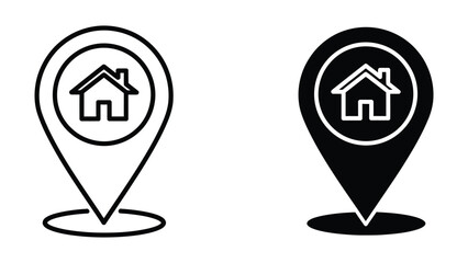 Fototapeta premium Home Map Pin Icons: Outline and Solid for Property Search and Navigation