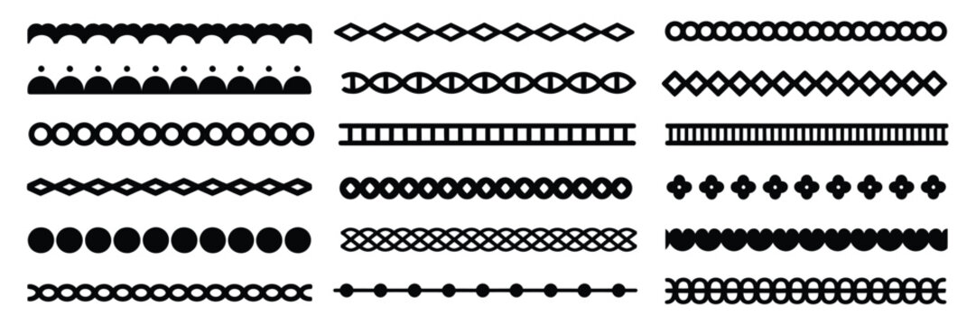 Scallop lace edge frames illustrator brush collection, showcasing elegant lace borders, curved frill frames, and seamless decorative vector brushes for graphic design.