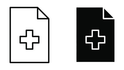 Obraz premium Medical File Document Icon - Health Record with Cross Symbol in Black & White Styles
