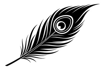 Obraz premium Black and white peacock feather vector illustration with eye-spot pattern