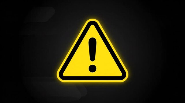 Animated warning sign icon for alert and safety concept featuring bold hazard symbol, emergency notification design, caution message animation and industrial risk awareness graphic