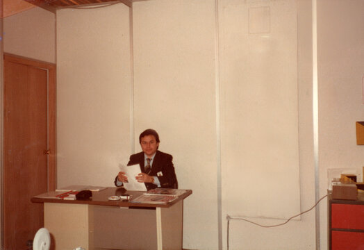 Vintage Office Booth with Promotional Display
