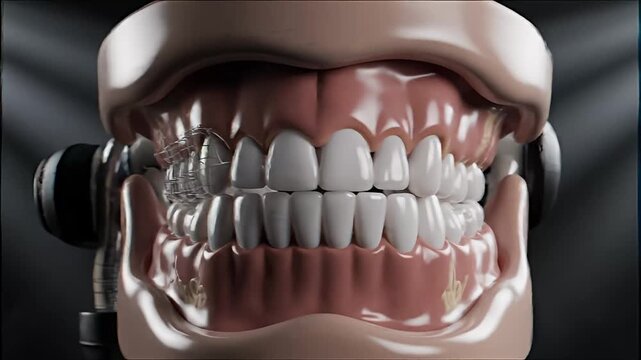 Dental Model with Headset Demonstrating Jaw Movement in Studio