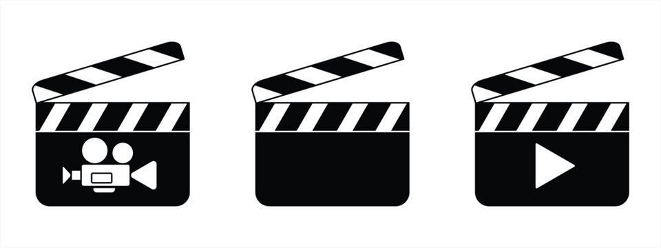 Clapper board icon set. Open and closed movie clapper. Vector EPS 10