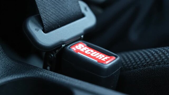 Close-up of a seatbelt buckle with a secure latch.