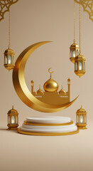 Obraz premium Gold Crescent Moon Mosque Ramadan Festive Composition