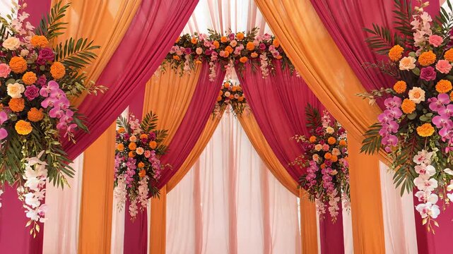 Floral Wedding Stage Decoration Vibrant Colors Drapes