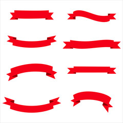 Red Ribbon Banner Set Vector Decorative Award Label and Celebration Design