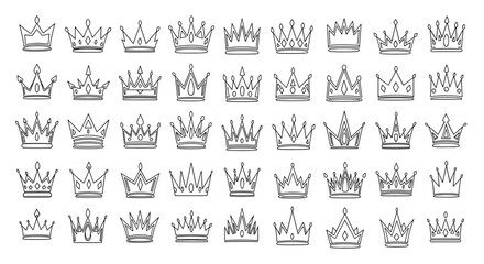 A collection of various crown icons in a minimalist line art style