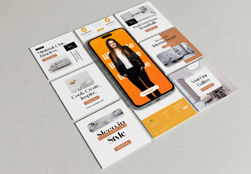 Interior and Lifestyle Social Media Post Mockup Set with Smartphone