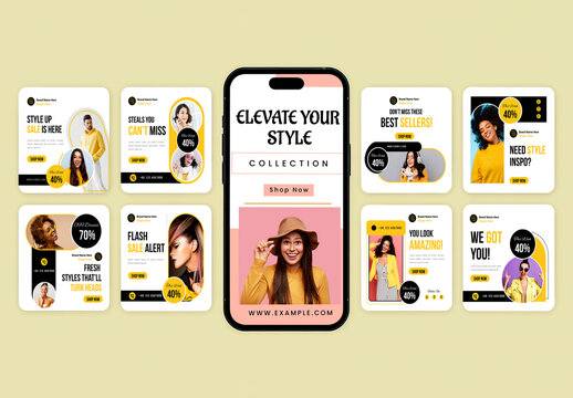 Fashion Social Media Post Mockup Set with Smartphone Mockup