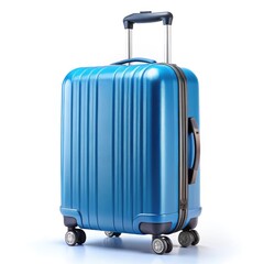 Modern blue carry-on luggage with telescopic handle for travel.
