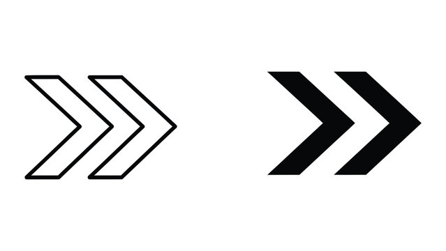 Double Right Arrows Icon Set in Outline and Solid Black Flat Style