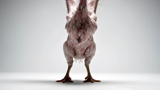 Chicken Standing with Wings Spread Wide Open.