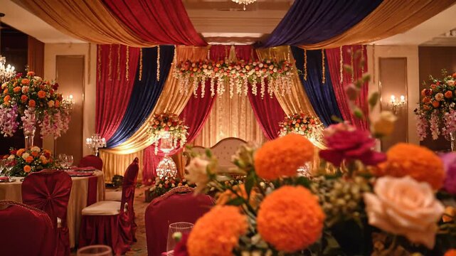 Indian Wedding Reception Hall Decor Ornate Floral Arrangements