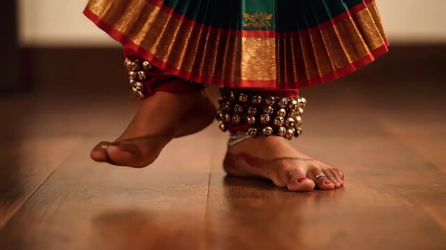 Indian Classical Dancer Feet with Ghungroo Bells and Toe Rings