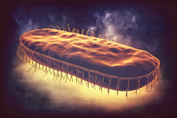 Detailed 3D rendering of a single bacterium with flagella