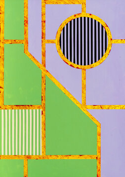 An abstract painting of stripes on a colored ground