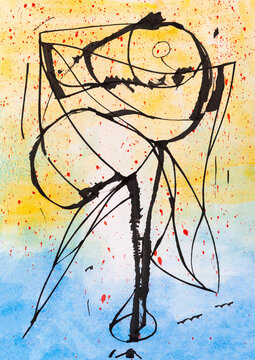 An abstract cola pen and watercolor composition.