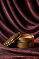 Luxurious Gold Candle on Silk Fabric Background