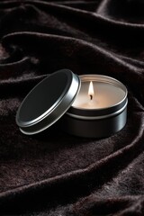 Scented Candle in Metal Tin on Velvet Fabric
